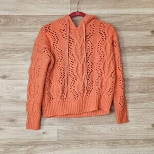 Pilcro Cable Chunky Knit Wool Blend Hooded Sweater Coral Pink Womens XS